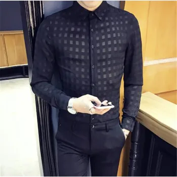 Mens Check Shirt Transparent Shirt Men Party Club Shirt Wedding Marriage Shirt Men Slim Fit Prom Decent Chemise Homme 
Mens Check Shirt Transparent Shirt Men Party Club Shirt Wedding Marriage Shirt Men Slim Fit Prom Decent Chemise Homme