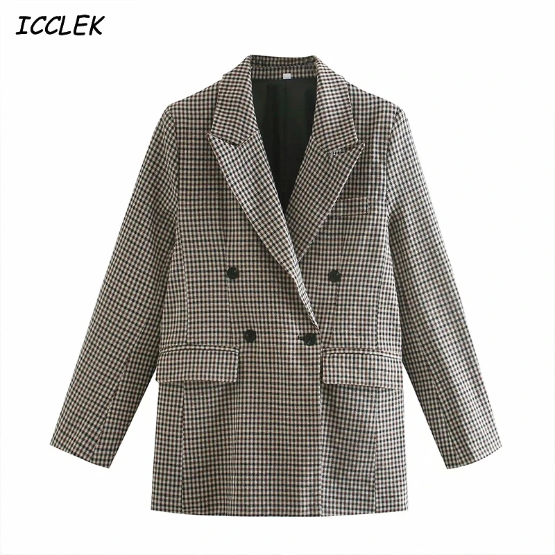 

Women's Houndstooth Blazers Vintage Jackets Long Sleeves Office Ladies Formal Work Blazer Female 2020 Autumn za Plaid Outerwears