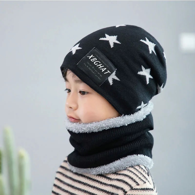 Фото 2020 новый зимний детский комплект со шляпой звездами теплый шарф с шеей для