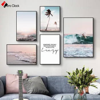 

Seasacape Sunset Canvas Painting Coastal Wall Art Surfing Print Ocean Waves Poster Nature Scenery Wall Pictures for Living Room