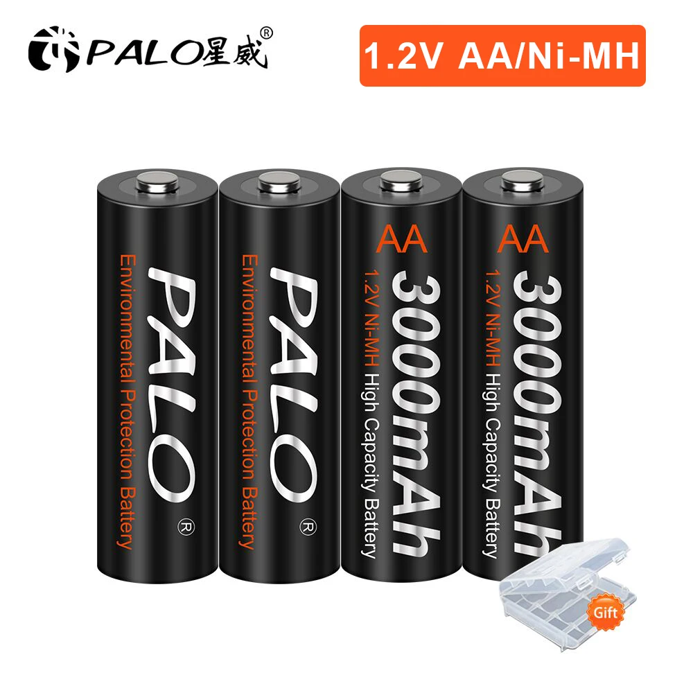 

PALO AA Rechargeable Battery AA NiMH 1.2V 3000mAh Ni-MH 2A Pre-charged Bateria Low Self Discharge AA Batteries for Toys Camera