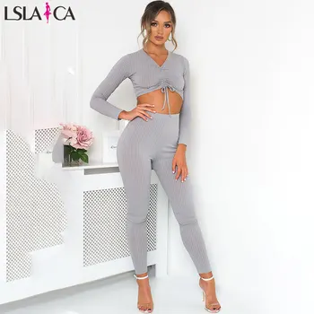 2019 autumn and winter new sexy umbilical deep V-neck chest two-piece long-sleeved drawstring pit casual ladies suit
2019 autumn and winter new sexy umbilical deep V-neck chest two-piece long-sleeved drawstring pit casual ladies suit