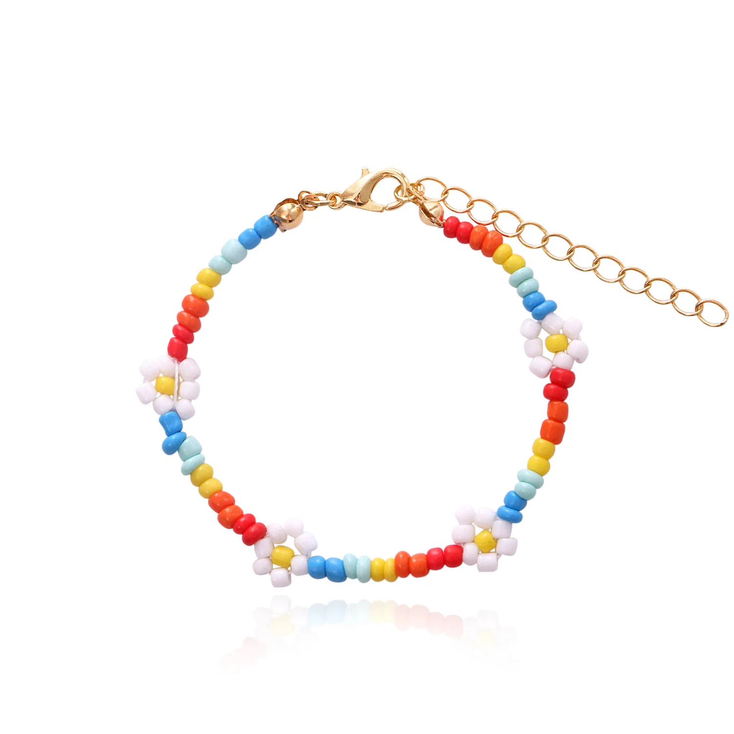 

2021 New Lovely Daisy Flowers Colorful Beaded Charm Statement Bracelets Bangle for Women Vacation Jewelry Gift