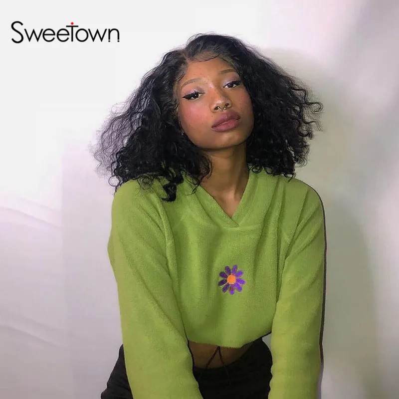Sweetown Casual Sporty Fashion Women Hoodies Autumn Long Sleeve Floral Pattern Cropped Sweatshirt Green Basic Hoody Pullovers
Sweetown Casual Sporty Fashion Women Hoodies Autumn Long Sleeve Floral Pattern Cropped Sweatshirt Green Basic Hoody Pullovers