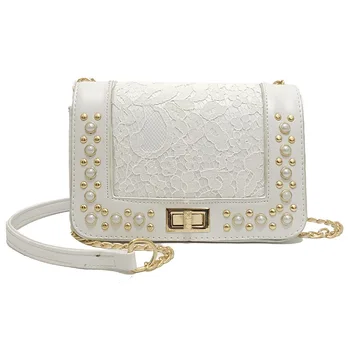 Small PU Leather Crossbody Bag Female Flower Lace Rivet Lock Shoulder Handbag Woman Chain Party Clutch Purse Pearl Casual Bags 
Small PU Leather Crossbody Bag Female Flower Lace Rivet Lock Shoulder Handbag Woman Chain Party Clutch Purse Pearl Casual Bags