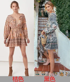 Linglewei New Spring and Summer Women's Dress Bohemian beach V-neck bishop sleeve Street tide Long sleeves Frenulum dress
Linglewei New Spring and Summer Women's Dress Bohemian beach V-neck bishop sleeve Street tide Long sleeves Frenulum dress