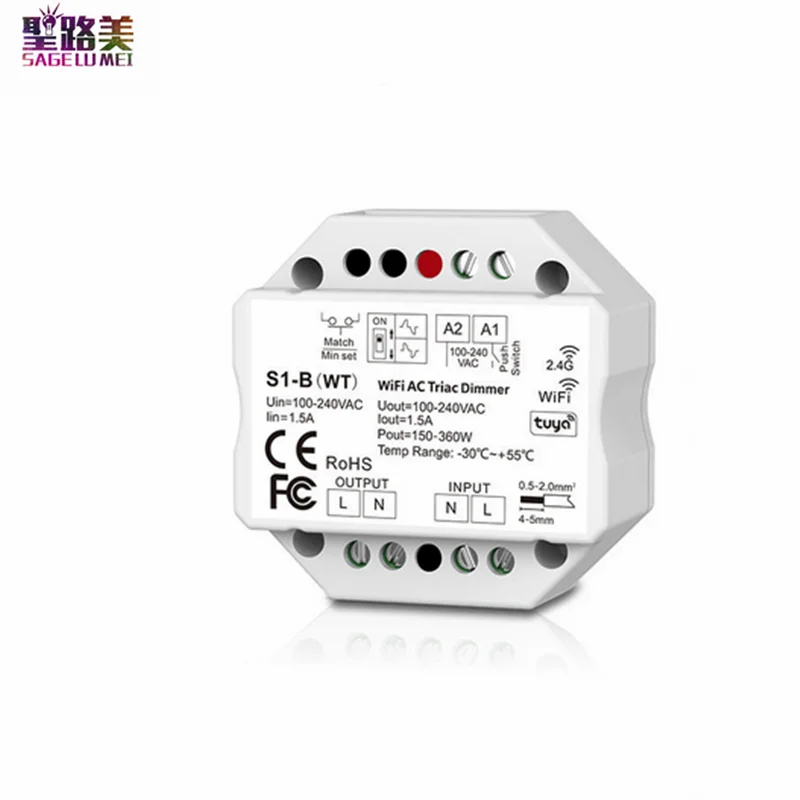 S1-B(WT) 1CH Wi-Fi и РЧ AC Triac диммер AC100-240V MAX 1.5A 150-360W приложение Tuya Голосовое управление РФ