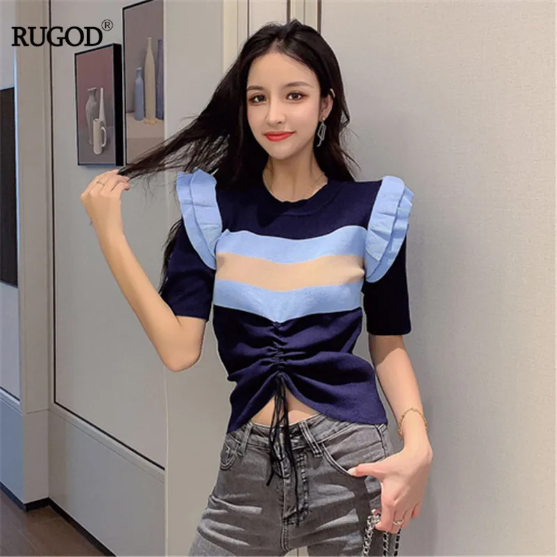 RUGOD O-neck Contrast Color Drawstring T-shirts Chic Korean Style Female T-shirt Casual Cotton рубашки женские 2019 Summer Tops
RUGOD O-neck Contrast Color Drawstring T-shirts Chic Korean Style Female T-shirt Casual Cotton рубашки женские 2019 Summer Tops