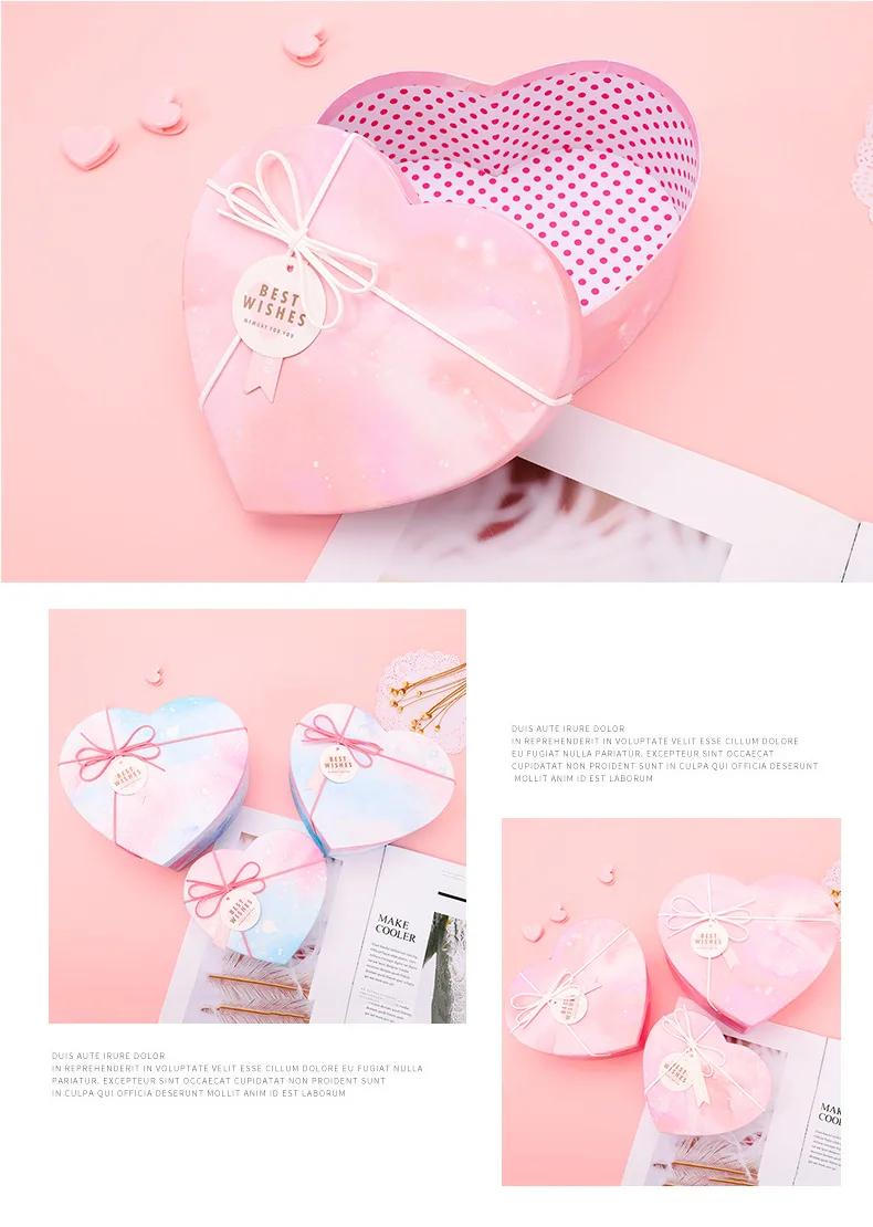 girls heart-shaped gift box gradient color three gift box sets