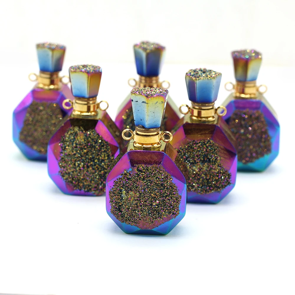 Natural Stone Perfume Bottle Rhombus Plating Pendant Essential Oil Diffuser For Jewelry Making DIY Necklace Accessories Gift 1PC | Украшения