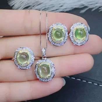 MeiBaPJ Natural Prehnite Gemstone Earrings Ring and Necklace for Women Real 925 Sterling Silver Green Stone Fine Jewelry Set
MeiBaPJ Natural Prehnite Gemstone Earrings Ring and Necklace for Women Real 925 Sterling Silver Green Stone Fine Jewelry Set