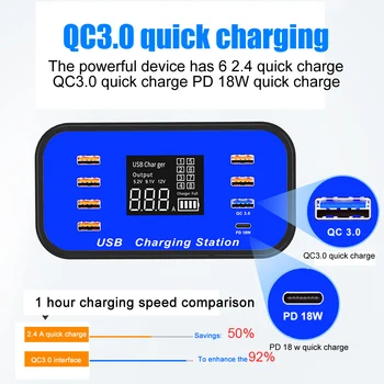 8 Multi-Port USB Adapter Desktop Multifunctional Fast USB Charger Smart Quick Charging Station QC3.0 Type-c PD18W
8 Multi-Port USB Adapter Desktop Multifunctional Fast USB Charger Smart Quick Charging Station QC3.0 Type-c PD18W