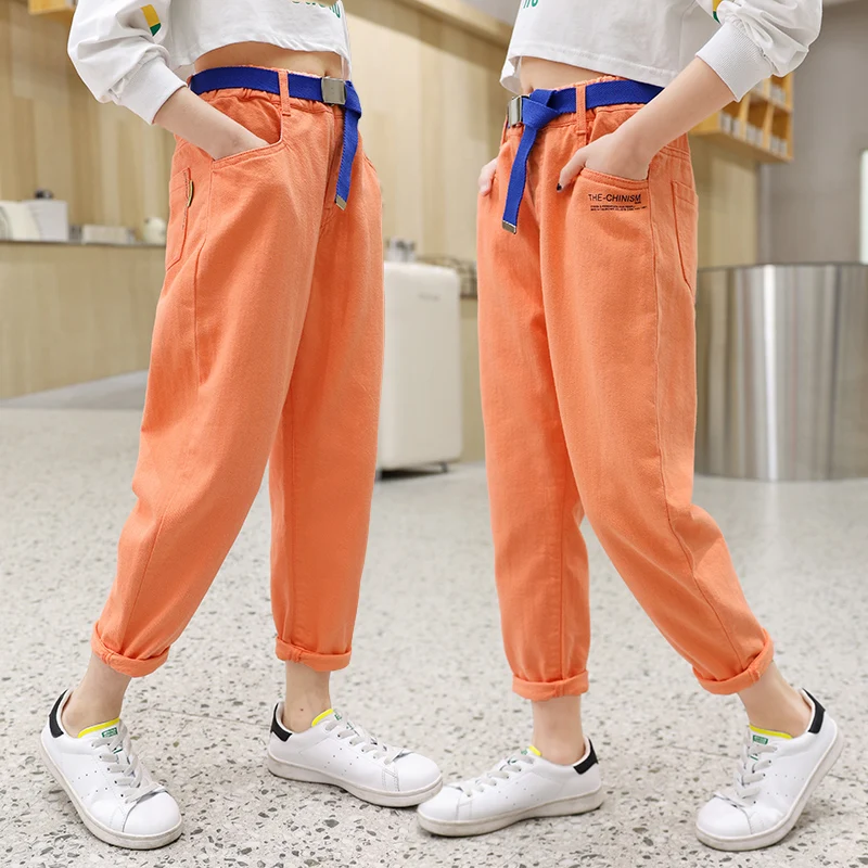 

Spring-fall girls ankle-length 4-15Y big kids causal orange pants fashionable teenage school wear children clothes casual pants