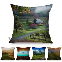 Nordic Natural Scenery Style Sofa Pillow Case Rural Landscape Fresh Home Decoration Square Cushion Cover Cotton Linen Kussenhoes