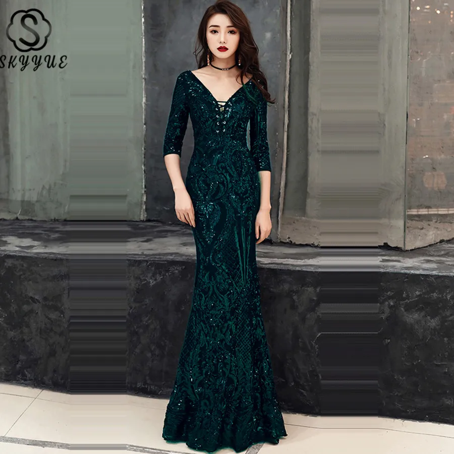 Skyyue Evening Dress Sexy V-neck Robe De Soiree C274 Sequin Floor Length Formal Dresses 2019 Three Quarter Sleeve Evening Gowns
Skyyue Evening Dress Sexy V-neck Robe De Soiree C274 Sequin Floor Length Formal Dresses 2019 Three Quarter Sleeve Evening Gowns