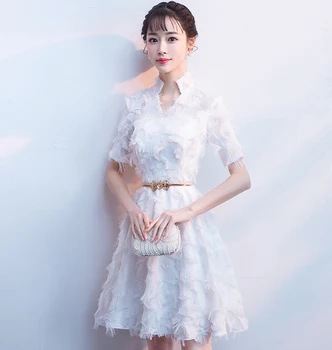 White V-Neck Women Party Dress Short Sleeve Mini Wedding Evening Cheongsam Prom Sexy Slim Gown Qipao Vestido S-XXL
White V-Neck Women Party Dress Short Sleeve Mini Wedding Evening Cheongsam Prom Sexy Slim Gown Qipao Vestido S-XXL