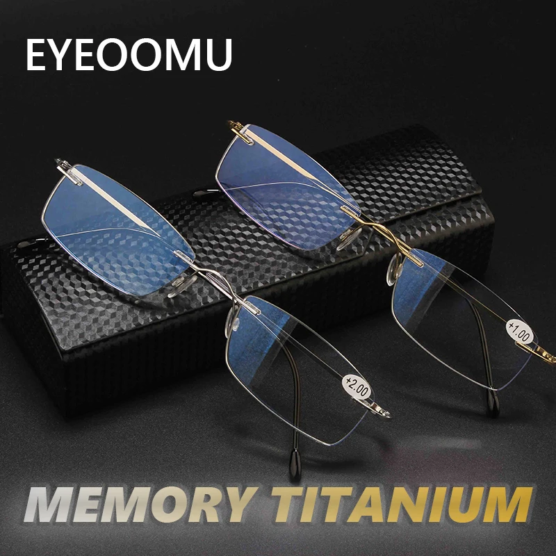 EYEOOMU Ultralight Titanium Reading Glasses Men Anti Blue Light Rimless Memory Glasses Women Presbyopic Eyeglasses +1.0 To +4.0
EYEOOMU Ultralight Titanium Reading Glasses Men Anti Blue Light Rimless Memory Glasses Women Presbyopic Eyeglasses +1.0 To +4.0