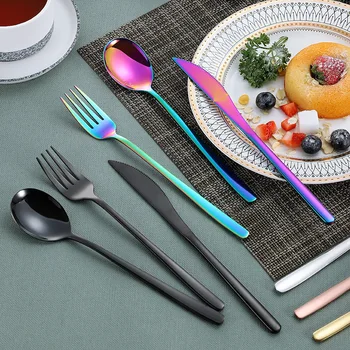 24PCS Dinnerware Set Black Gold Stainless Steel Cutlery Flatware Sets Tableware Fork Knife Spoon Dinner Party Supplies Kitchen 
24PCS Dinnerware Set Black Gold Stainless Steel Cutlery Flatware Sets Tableware Fork Knife Spoon Dinner Party Supplies Kitchen