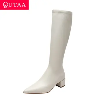 QUTAA 2021 Stretch PU Leather Knee High Boots Pointed Toe Square High Heels Autumn Winter Fashion Zipper Women Shoes Size 34-39
QUTAA 2021 Stretch PU Leather Knee High Boots Pointed Toe Square High Heels Autumn Winter Fashion Zipper Women Shoes Size 34-39