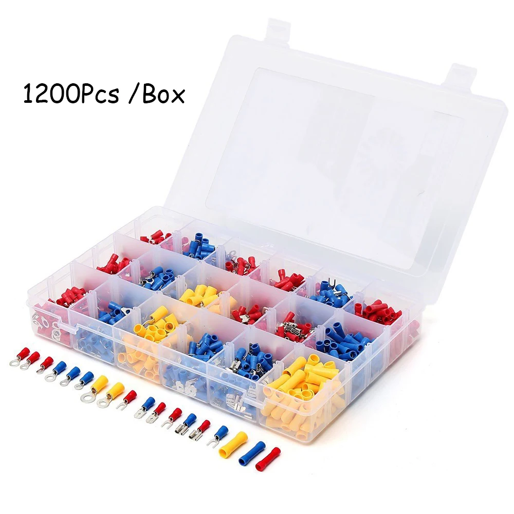 1200 Pcs Electrical Wire Ring Fork U-type Spade Terminal Butt Crimp Connectors Insulated Crimp Terminals Assorted Kit
1200 Pcs Electrical Wire Ring Fork U-type Spade Terminal Butt Crimp Connectors Insulated Crimp Terminals Assorted Kit