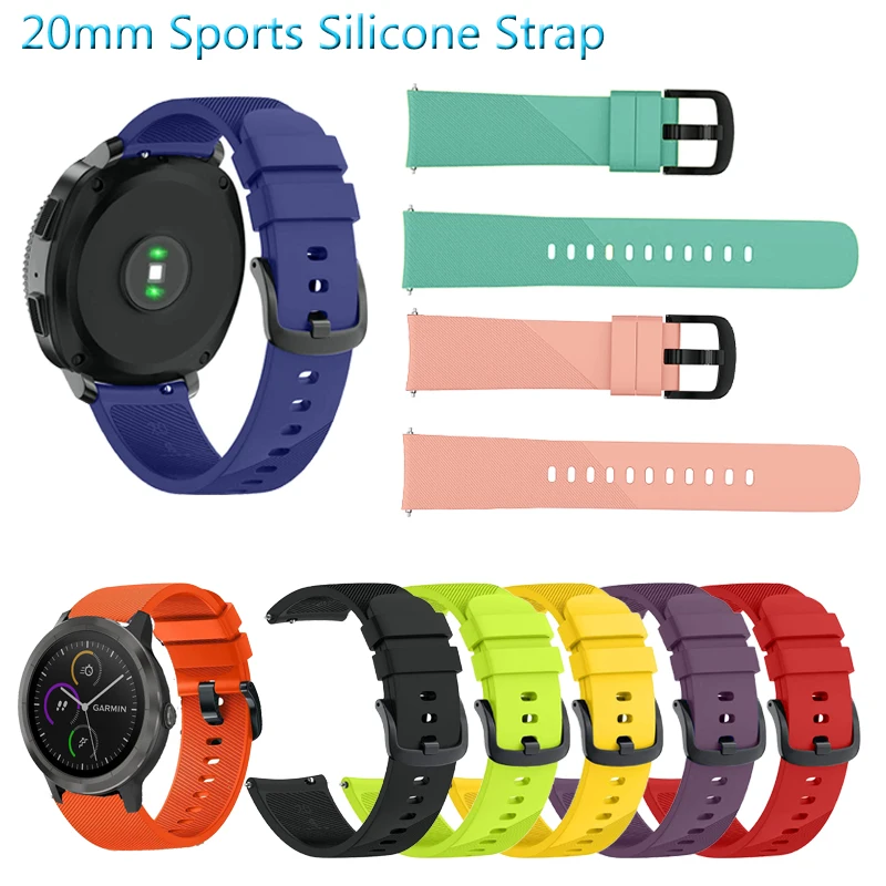 

20mm Sports Silicone Strap Band for Garmin Vivoactive 3 Music all model for Garmin Venu Sq/Vivomove HR Replacement Watchband