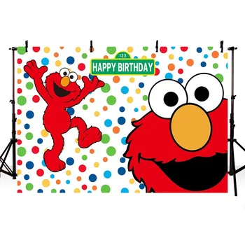 

Cartoon Red Elmo First Birthday background Photo backdrops Colorful Sesame Street Newborn Party Event Banner 7x5ft