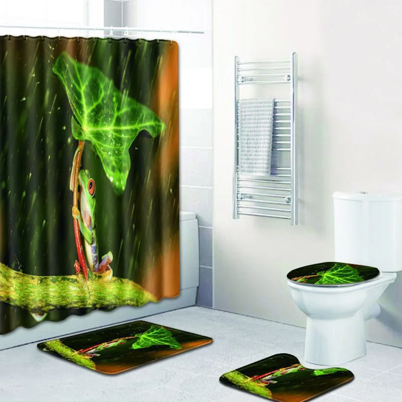 4pcs/set Frog Green Leaf Print Waterproof Shower Curtain Polyester Fabric Floormat Carpet Anti-slip Bath Mat Toilet Seat Cover
4pcs/set Frog Green Leaf Print Waterproof Shower Curtain Polyester Fabric Floormat Carpet Anti-slip Bath Mat Toilet Seat Cover