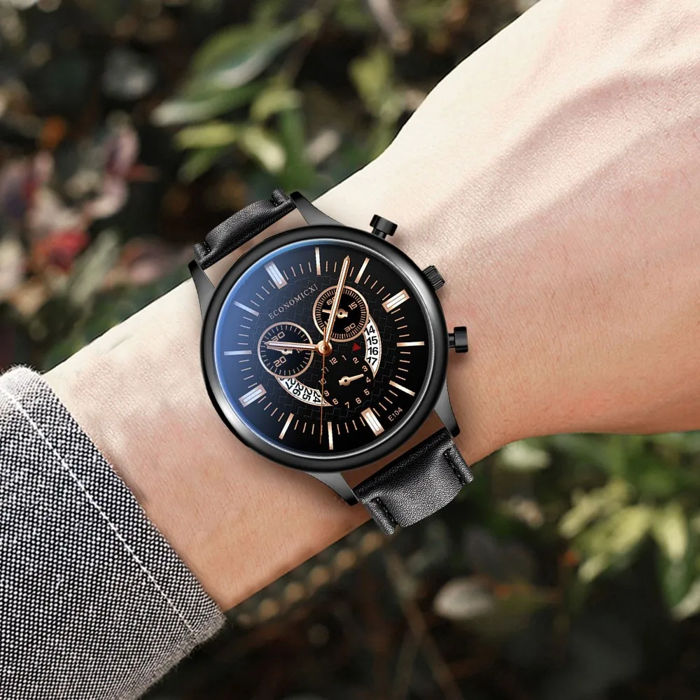 часы Featured Three Eyes Watch High-end Leather Starp Watches Montre Luxury Male Calendar Quartz Clock часы мужские наручные