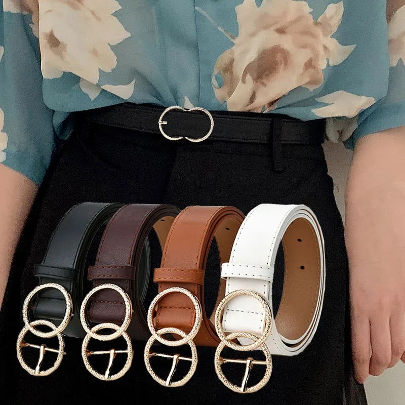 Golden Double Circle Button Women Belts For Jeans Female Punk Fashion Pin Buckle Black Waist Strap All-match Design Waistband
Golden Double Circle Button Women Belts For Jeans Female Punk Fashion Pin Buckle Black Waist Strap All-match Design Waistband