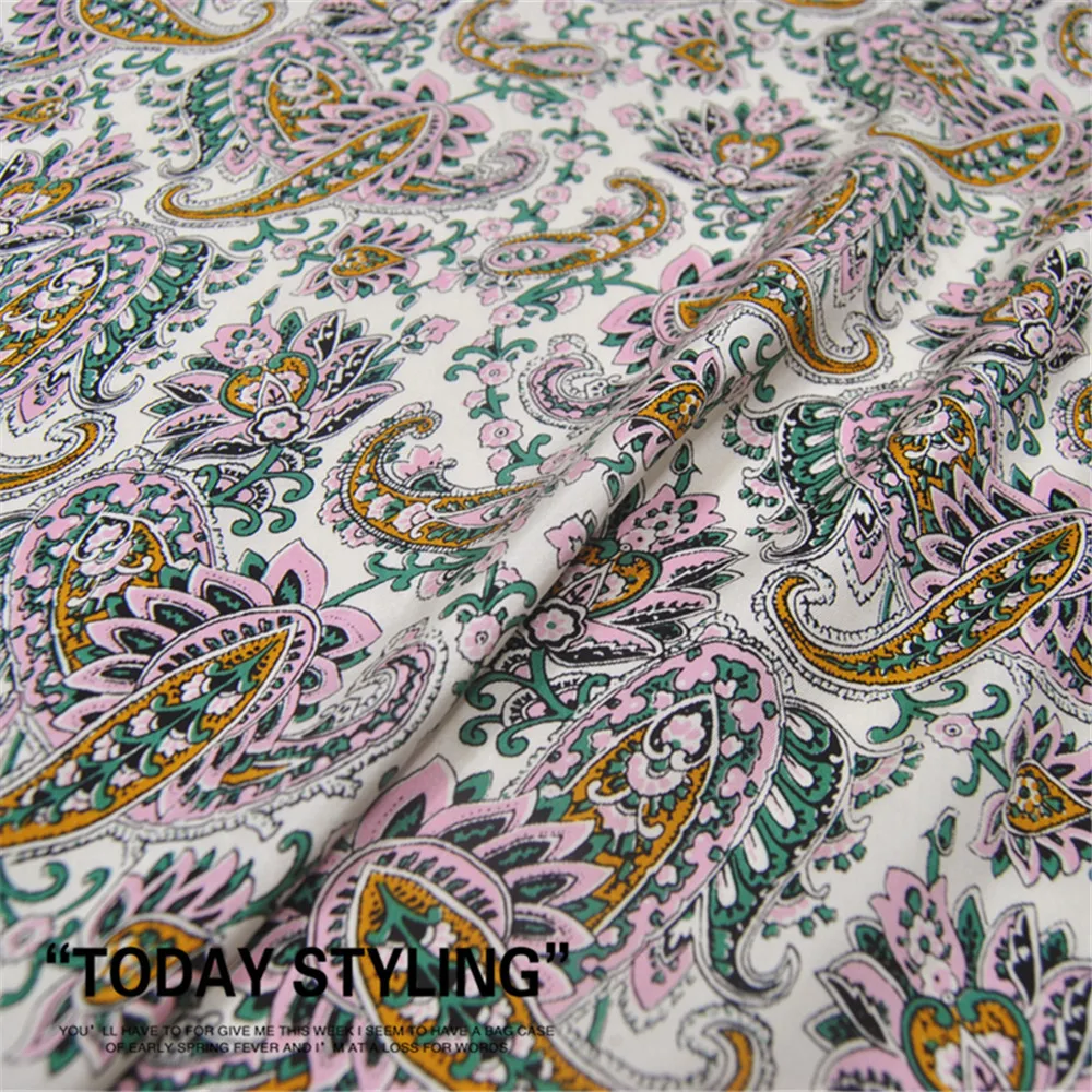 

High Quality Casual Mulberry Organic Silk Blend Cotton Fabric Twill Paisley Colorful Women Cloth Dress Robe Veil Curtain