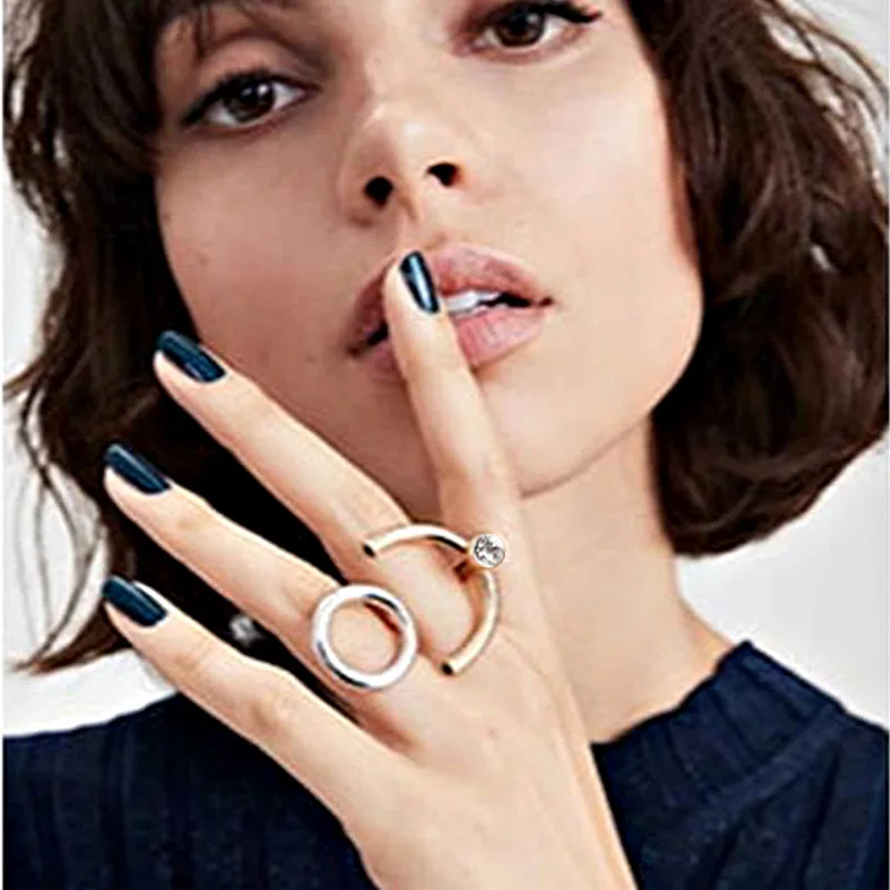 HUANZHI 2020 New Metal Irregular Geometry Asymmetry Contrast Alien Index Finger Ring for Women Man Party Hot Cool Punk Jewelry | Украшения