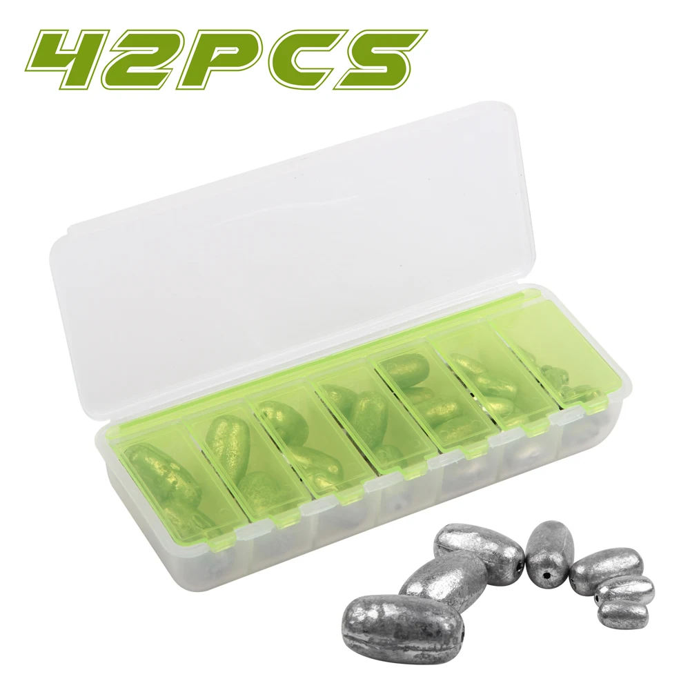 42Pcs/Box Egg Bullet Rig Sinkers Weights Kit Olive Egg Lead Sinker Weight Fishing Tackle Accessories For Catfish Bass Casting
42Pcs/Box Egg Bullet Rig Sinkers Weights Kit Olive Egg Lead Sinker Weight Fishing Tackle Accessories For Catfish Bass Casting