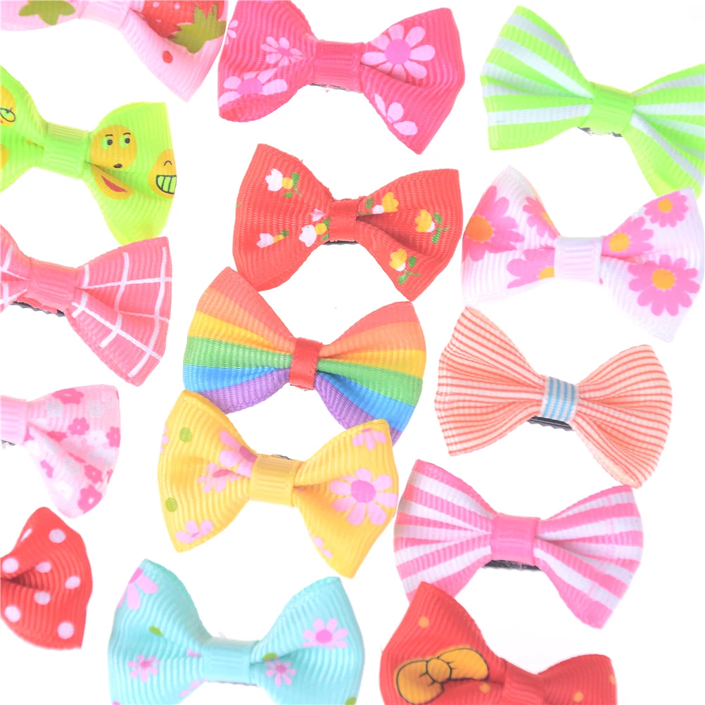 10pcs/lot Ribbon Hair Clip Colorful Barrettes Hairgrip Headwear Pet Dog Bows Girls Hairpins Accessories | Дом и сад