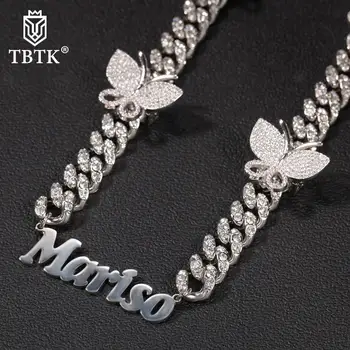TBTK Hiphop 12MM CZ Cuban Chain Personalized Stainless Steel Letter Name Necklace with Butterflies Choker Necklace Nameplate
TBTK Hiphop 12MM CZ Cuban Chain Personalized Stainless Steel Letter Name Necklace with Butterflies Choker Necklace Nameplate