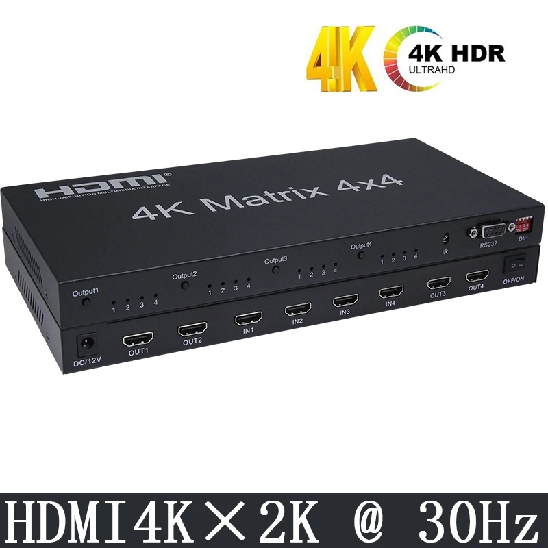 HDMI Matrix 4x4 4K@30HzRGB/YUV 444Switch Splitter 4 in 4 out control through RS232 or IR remote HDMI Switcher
HDMI Matrix 4x4 4K@30HzRGB/YUV 444Switch Splitter 4 in 4 out control through RS232 or IR remote HDMI Switcher