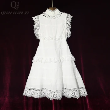 Qian Han Zi 2020 designer runway Fashion summer dress Women's Sleeveless Hollow Out Lace 100% Cotton Elegant White Party Dress
Qian Han Zi 2020 designer runway Fashion summer dress Women's Sleeveless Hollow Out Lace 100% Cotton Elegant White Party Dress
