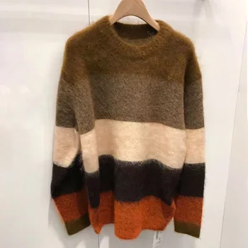 Women Sweater Mohair Loose Round Neck Pullover Colorblock Rainbow Striped Sweater
Women Sweater Mohair Loose Round Neck Pullover Colorblock Rainbow Striped Sweater