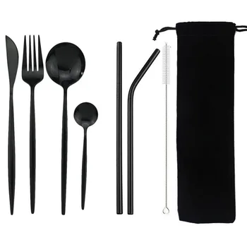 8Pcs/set Tableware Reusable Travel Cutlery Set Camp Utensils Set with stainless steel Spoon Fork Chopsticks Straw Portable case 
8Pcs/set Tableware Reusable Travel Cutlery Set Camp Utensils Set with stainless steel Spoon Fork Chopsticks Straw Portable case