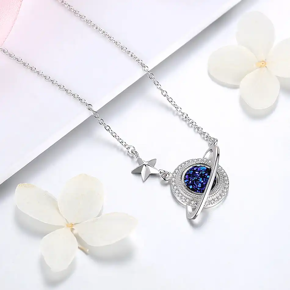 sterling silver blue planet pendant necklace for women luxury