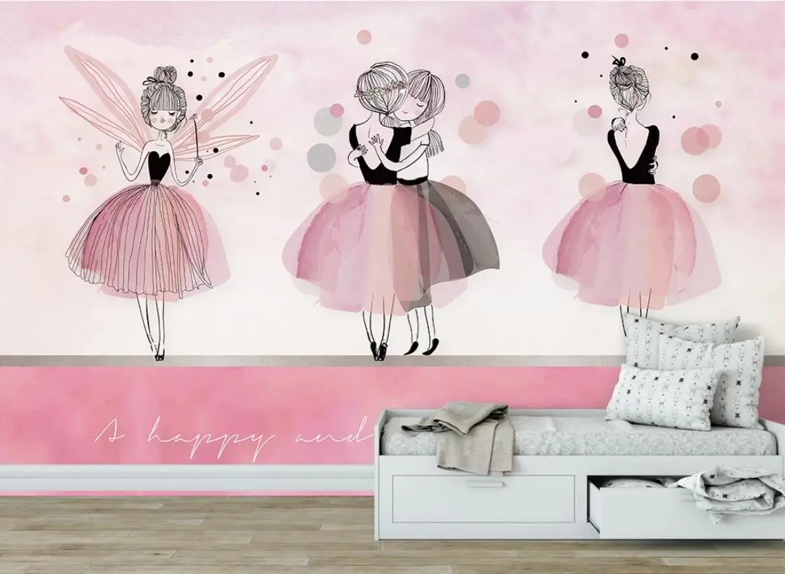 

Pink Ballet Wallpaper 3D Murals for Kids Bedroom Papers Roll Decals Papier Peint Mural Contact Paper Papel De Parede