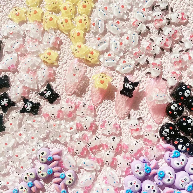 20 шт./компл. милый крутой мультяшный Kuromi Kawaii Cinnamoroll My Melody Kitty резиновые ногти