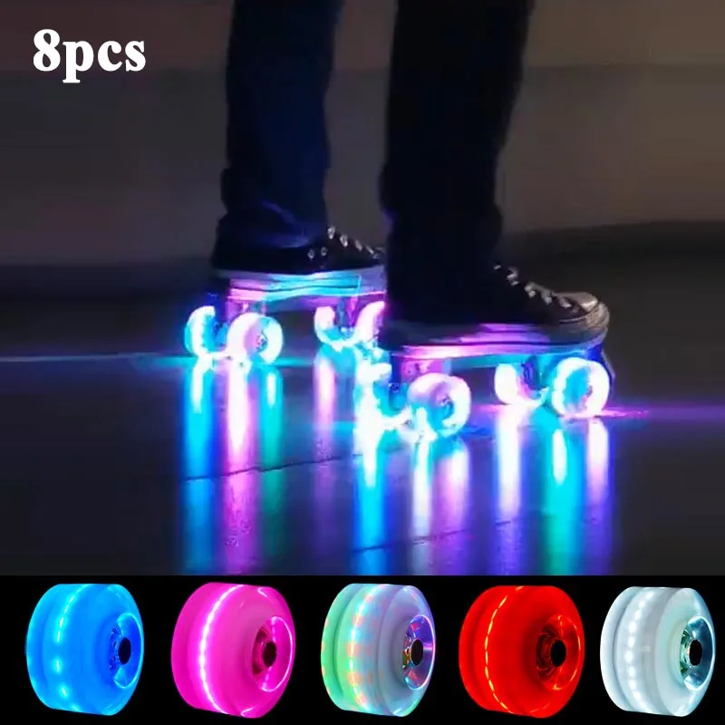 

LED 8 PCS Flashing Wheels PU 82A Roller Skates With Ball Bearings Quad Double 2 Row Line Accessories Replacement Women Sliding