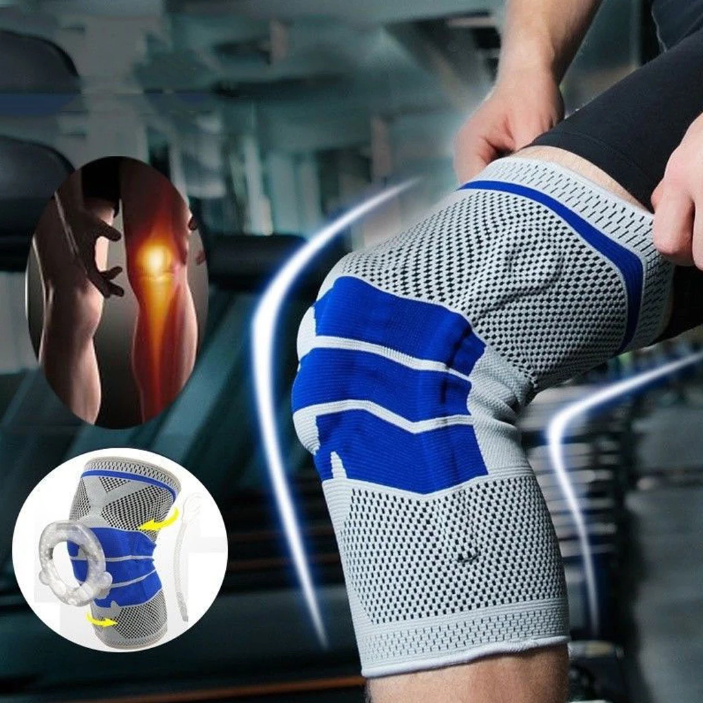 Фото Silicone Spring Full Knee Brace Strap Patella Medial Support Strong Meniscus Compression Protection Sport Pads Running Basket  Спорт | Elbow  Knee Pads (4000830874745)