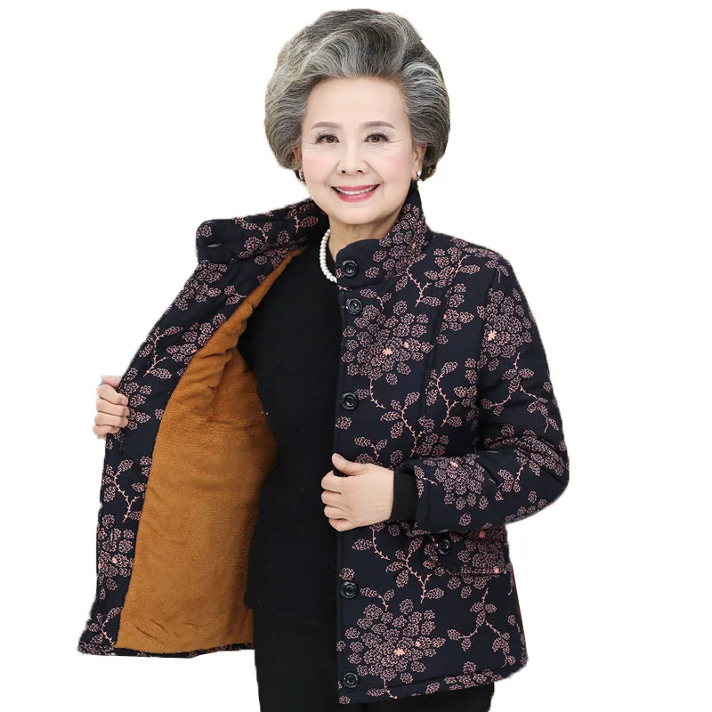 

Middle-aged Cotton Coat Winter Warm Jacket Basic Paragraph Large Size 5XL Thicken printing Cotton Coat Ladies Parker Outerwear