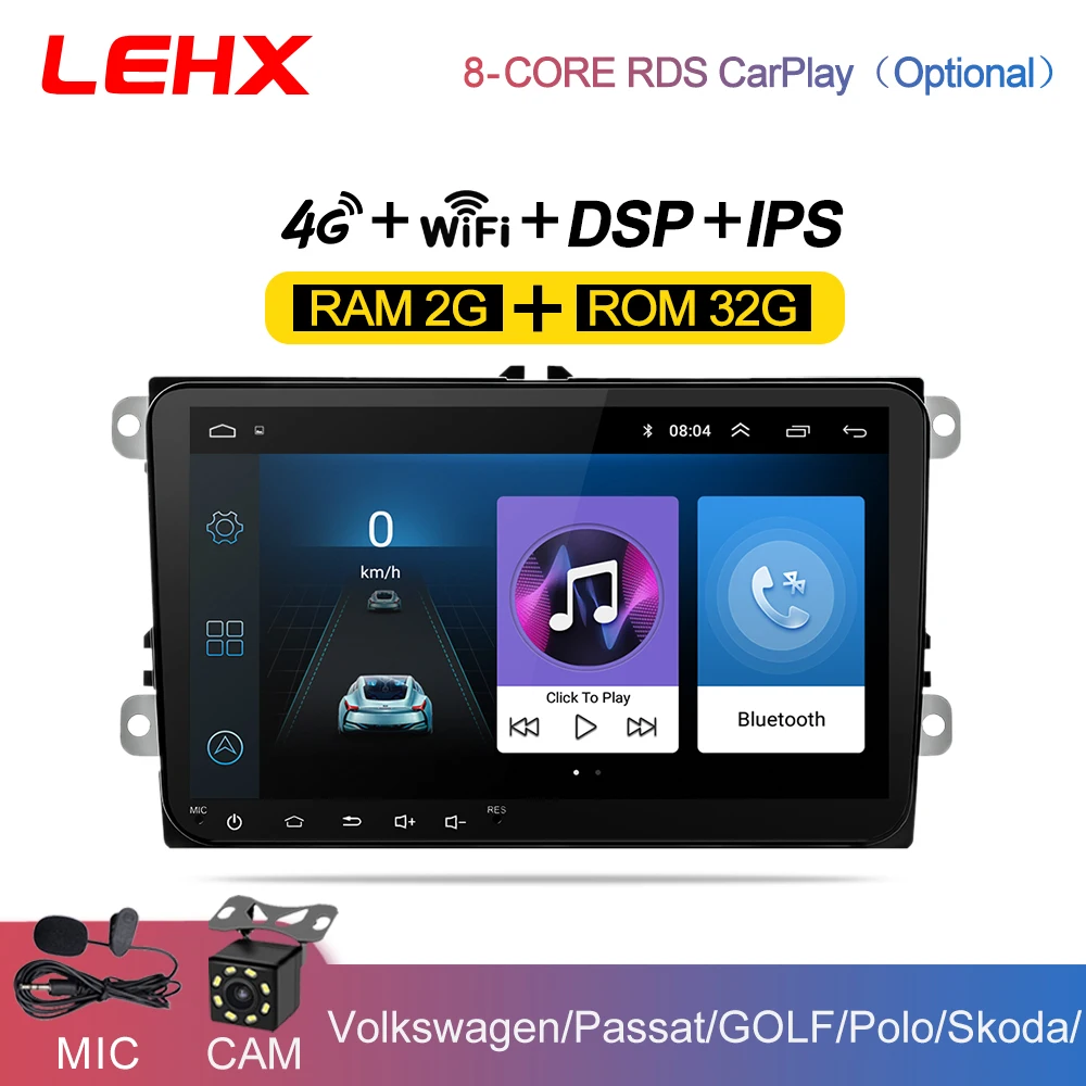 Автомагнитола LEHX 9 дюймов Android 0 GPS 2 Din USB для VW Skoda Octavia golf 5 6 touran passat B6 jetta polo