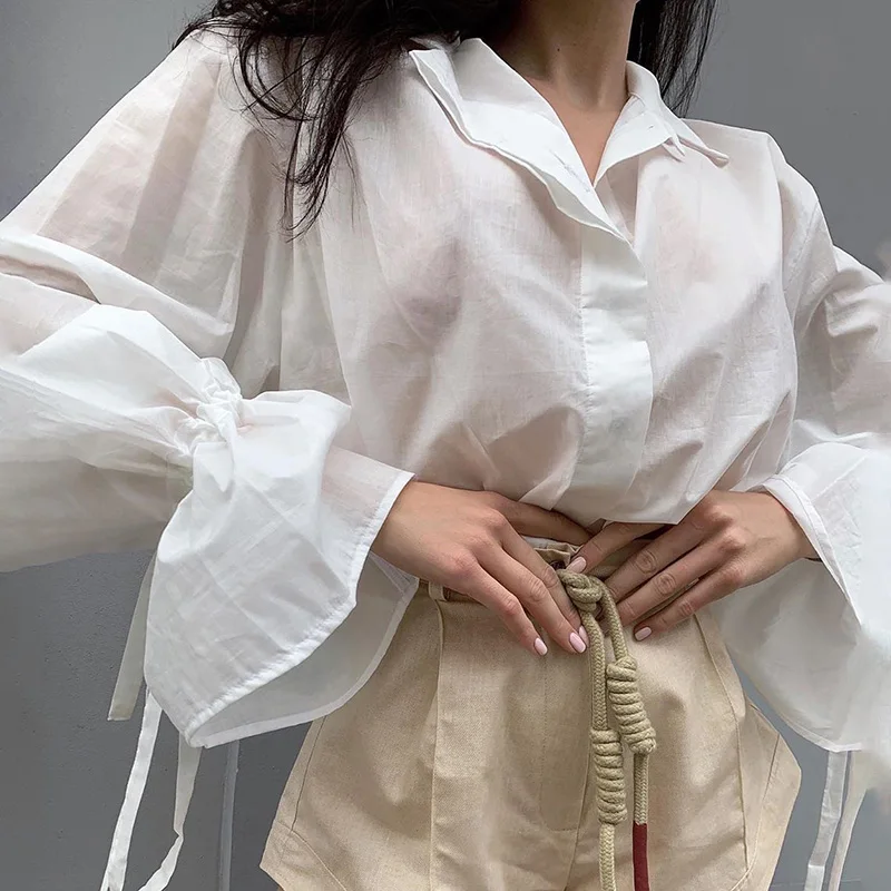 Women Blouse Label Neck Shirt Blouse Bandage Flare Long Sleeve Loose Solid Buttons Shirt Spring Autumn Blouse Clothes For Women
Women Blouse Label Neck Shirt Blouse Bandage Flare Long Sleeve Loose Solid Buttons Shirt Spring Autumn Blouse Clothes For Women