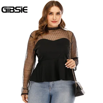 GIBSIE Sexy Dot Mesh Sleeve Peplum Blouse Women Spring Summer OL Elegant Plus Size See Through Long Sleeve Ruffle Hem Blouses
GIBSIE Sexy Dot Mesh Sleeve Peplum Blouse Women Spring Summer OL Elegant Plus Size See Through Long Sleeve Ruffle Hem Blouses