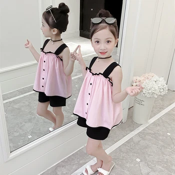 Children Clothes Summer Shorts Set Fashion Teenage Girl Sleeveless Suspender Vest+Shorts 2pcs Cotton Linen Little Girls Outfits
Children Clothes Summer Shorts Set Fashion Teenage Girl Sleeveless Suspender Vest+Shorts 2pcs Cotton Linen Little Girls Outfits