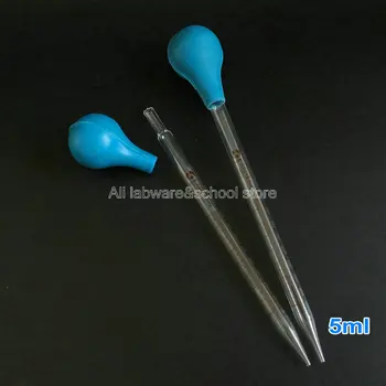 4pcs 5ml Blue Rubber Suction Bulb Glass Graduated Droppers Pipettes, Glass Pipettes of Lab Experiment