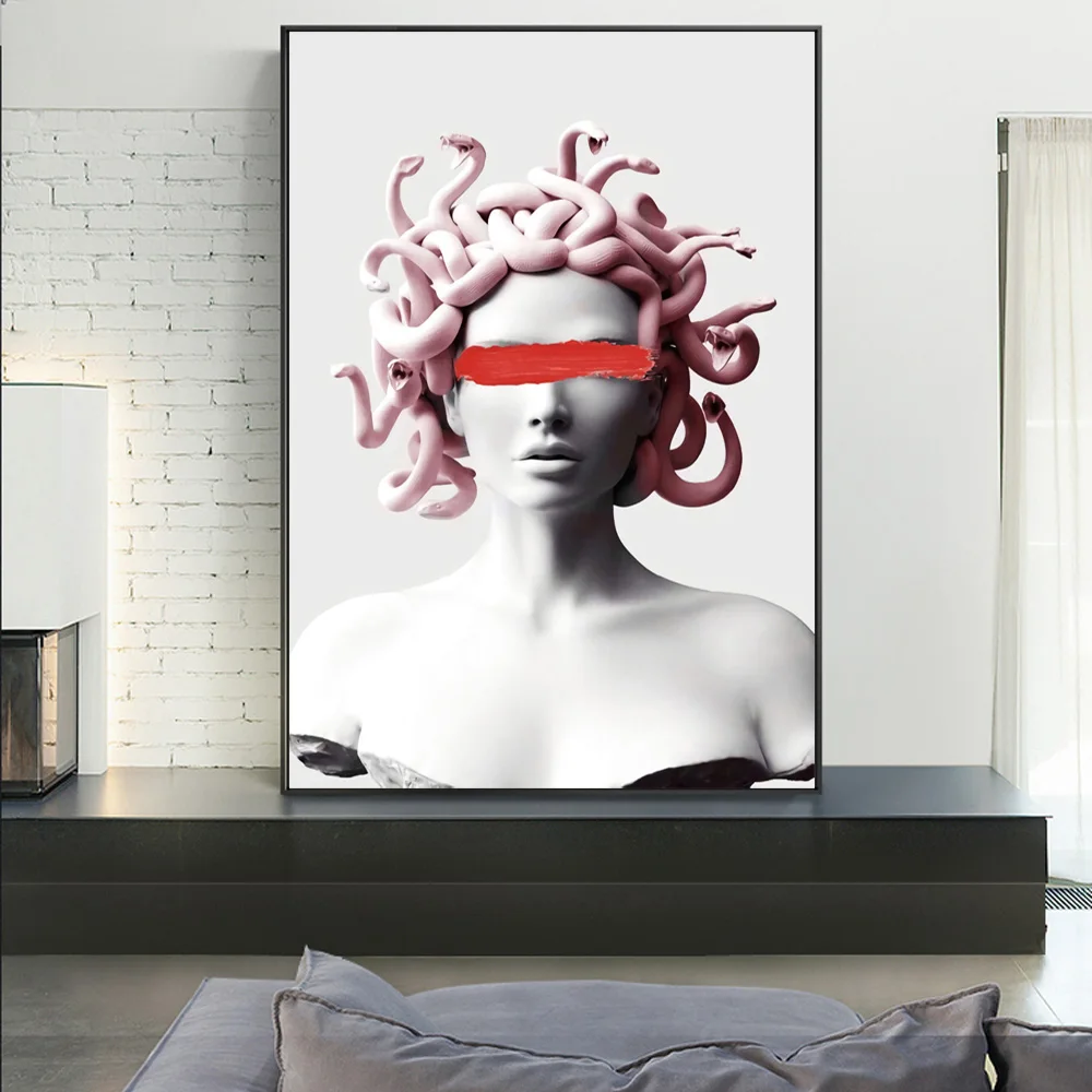 Medusa Паровая волна скульптура Смешные картины на холсте статуя Горгоны плакаты и принты настенные для